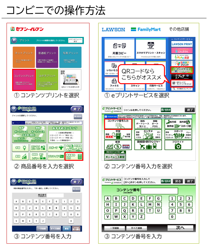 コンビニでの操作方法